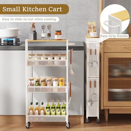 Utility Slim Storage Cart 4 Tier Rolling Laundry Room Organization Cart: - color: White, size: 5.1 inch wide