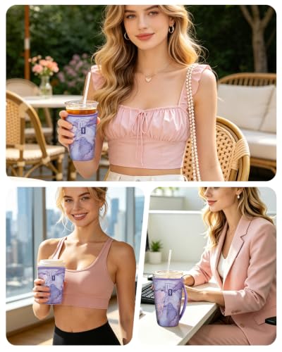 Fintie 3 Pack Reusable Iced Coffee Sleeve Insulated Drink Cup Cover - color: Lilac Marble