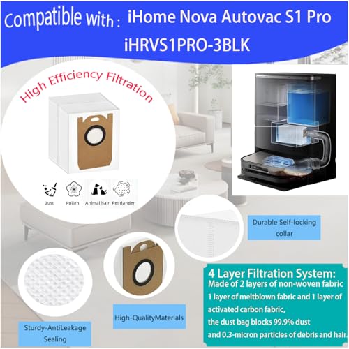 Dust Bags Replacement For iHome Nova Autovac S1 Pro Robot Vacuum :12 Pack - color: 12 Pack Dust Bags Replacement For iHome Nova Autovac S1 Pro Robot Vacuum