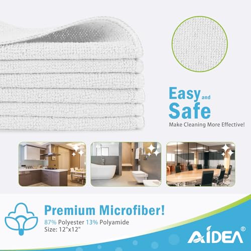 AIDEA White Microfiber Cleaning Cloth-12PK, Cleaning Rags 12"x 12" Reusable - color: White, size: 12in.x12in.
