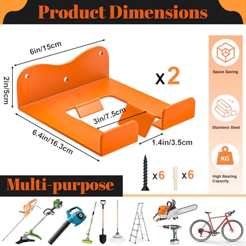 Weed Eater Hanger Garage Organizer Trimmer Rack, Garden Power Tool Hanger Weed Whackers Holder, Hedge Trimmer Wall Mounted for Grass Trimmer Hedge Trimmer Leaf Blower Chainsaw (Orange-2Pcs) - color: Orange-2Pcs