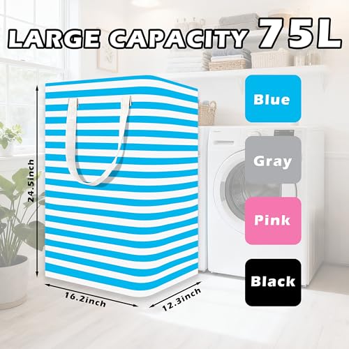 3 Pack Large Laundry Basket ,75L Waterproof,Collapsible Laundry Hamper with Extended Handles for Clothes in the Family Dorm (Blue,Grey,Pink)