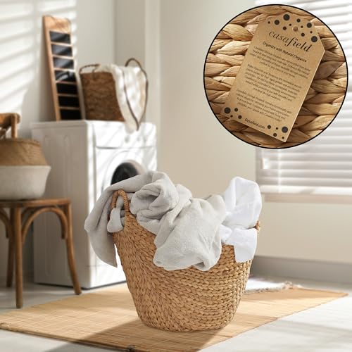 Casafield Large Laundry Boat Basket with Handles - Natural, Woven Water Hyacinth Multipurpose Storage Organizer for Throw Blankets, Bathroom, Bedroom, Living Room - color: Natural