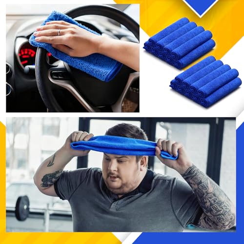 Newwiee 150 Pcs Microfiber Cleaning Cloth 6"x 6" Inch Softer Highly Absorbent Reusable Cleaning Rags for Kitchen Car Glass Home(Blue)