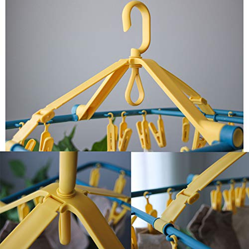 Foshine Drip Hanger Foldable Clip Hangers Plastic with 32 Drying Clips - color: Yellow