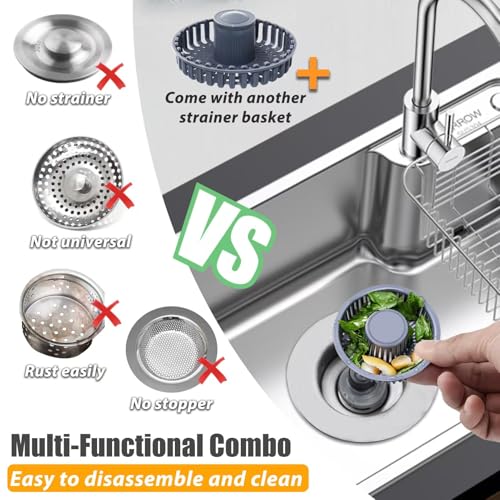 Anlige Kitchen Sink Drain Strainer, 3 in 1 Pop Up Kitchen Sink Stopper, with An Extra Basket Strainer, Universal for US Standard 3-1/2 Inch, Chrome Silver - color: Chrome Silver