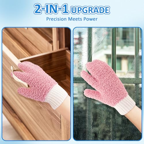 MIG4U Microfiber Dusting Gloves House Cleaning Glove for Blinds, Windows, Shutters, Furniture, and Car, Reusable Lint-Free Pink 1 Pair S/M - color: Pink 1 Pair