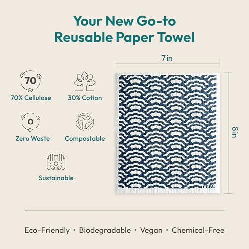 FEBU Swedish Dishcloths for Kitchen, 5 Pack, Stamps - color: Stamps