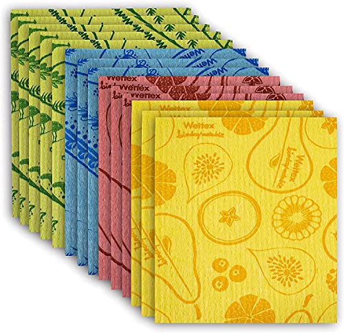 Wettex The Original 14 Pack Swedish Dishcloth for Kitchen - Eco Friendly Reusable Paper Towels - Assorted Dish Cloths for Washing Dishes