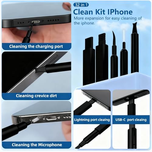 Inesore 32 in 1 Phone Cleaning Kit for iPhone AirPods MacBook Earbuds-Black - color: Black