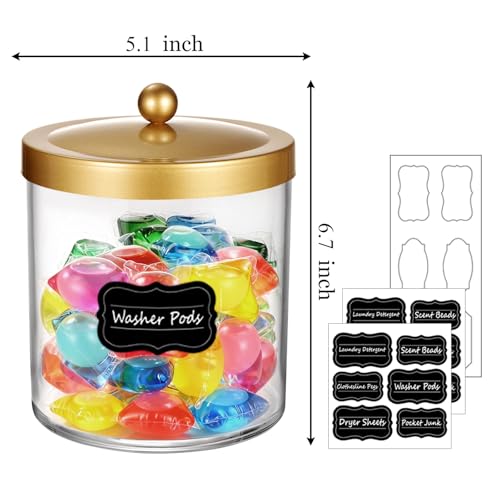 50 Oz Laundry Pods Container Clear Container w/Stainless Steel Lid,Gold,2pc - color: Gold, size: 50 Ounces (2 Pack)