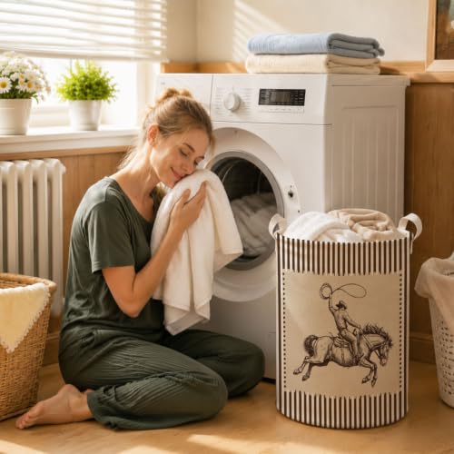 Western Rodeo Cowboy Laundry Basket Hamper - color: Western Cowboy - 01