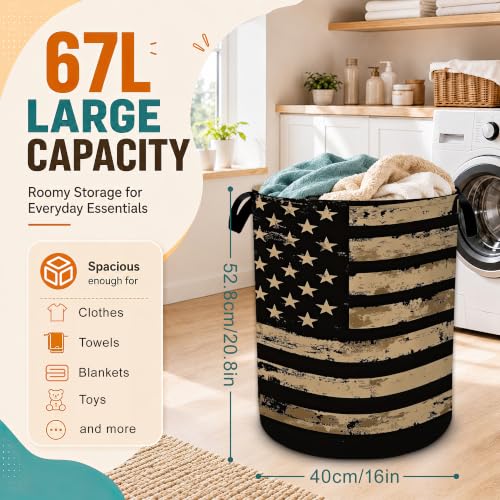 Vintage Flag Laundry Basket,Foldable Oxford Laundry Hamper with Handles,Collapsible Clothes Storage Bucket Tote Bag for Laundry Room,Bathroom,Bedroom,Dorm - color: Vintage Flag