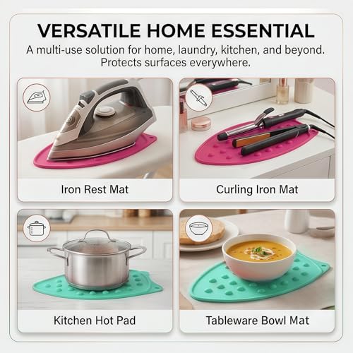 2 Pcs Silicone Iron Rest Pad, Teal/Rose Red - color: Teal & Rose Red