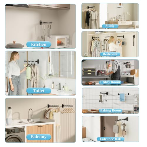 Alise Clothes Drying Rack Wall Mounted,Foldable Coat Hanger Black,1P - color: Black, size: (1 Pack)1008 8-Holes