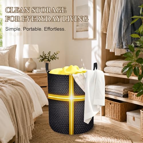 Basketball Texture Laundry Basket, Gold Lines Collapsible Laundry Hamper Waterproof Oxford Cloth With Handles, Clothes Storage Bucket For Bathroom/Bedroom 16" x 20.8" - color: Basketball Texture