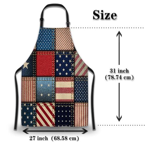 Kitchen Apron for Men Patchwork of American Flag Fun Aprons for Women for Cooking Restaurant BBQ Painting Crafting Gardening 27” (W) x 31” (H), Waterproof Aprons - color: Patchwork of American Flag