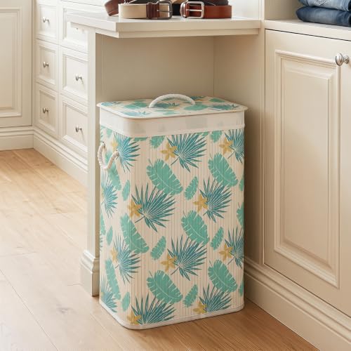 Giantex Bamboo Laundry Hamper with Lid, Removable Liner & Portable Handles - color: Mint Green