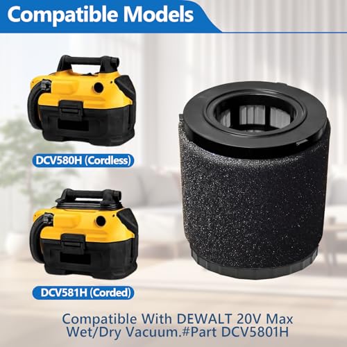 4 Pack DCV5801H HEPA Filter Replacement Compatible with DEWALT DCV580H / DCV581H 20V MAX Wet-Dry Vacuum Cleaner, with 8 Foam Sleeve Filters & 1 Brush, Washable and Reusable Filter - color: 4pcs