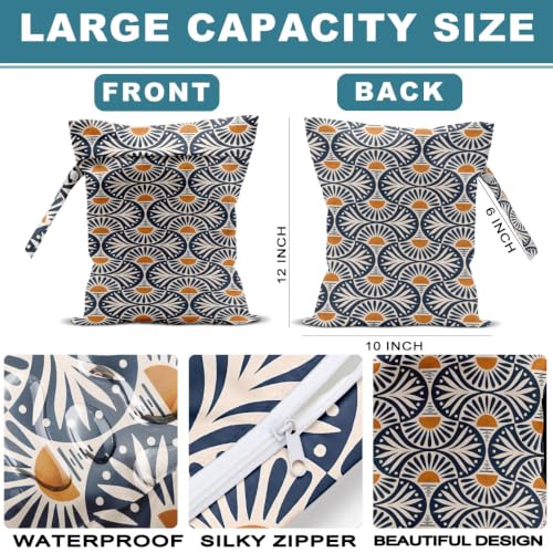 2Pcs Boho Wet Bag Sunset Leaf Aesthetic Reusable Wet Dry Bags 12x10 Inch - color: Multicolor 1630
