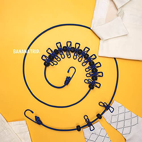 1 Pack Portable Clothesline with 12 Clothespins, Travel Clothesline Stretchy Retractable Elastic Laundry Clothes Line for Backyard, Vacation Hotel, Balcony Clothes Drying Line (Blue) - style: Blue