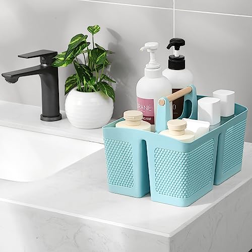rejomiik Plastic Shower Caddy, Portable Shower Basket with Handle, Blue - color: Blue