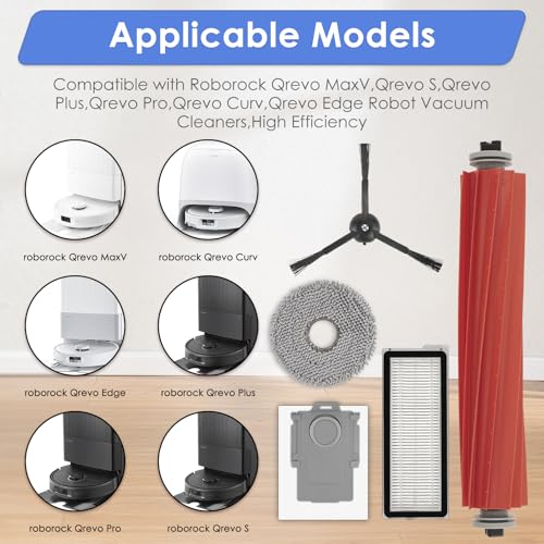 (11 Pack) QRevo S Replacement Parts Compatible with Roborock Qrevo S, Qrevo Pro, Qrevo MaxV, QRevo Plus Robot Vacuum, 1 Roller Brush, 2 Black Side Brushes, 3 Dust Bags, 3 HEPA Filters, 2 Mop Pads - color: Qrevo S Accessories Black Kit (11 Pieces)