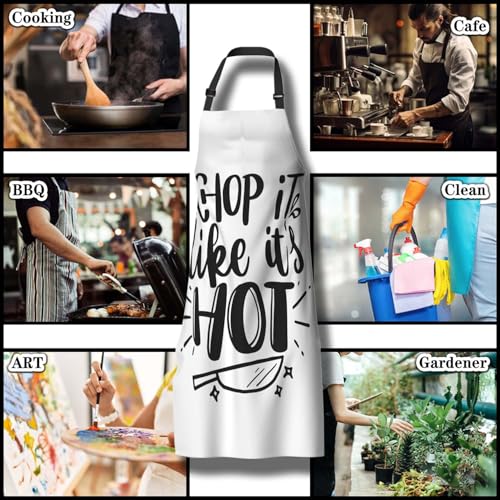 Chef Apron for Women Chop It Like It’s Hot, Funny Kitchen Lettering Quotes Funny Aprons for Men for Kitchen Cooking Restaurant BBQ Painting Crafting 27” (W) x 31” (H), Waterproof Apron - color: Chop It Like It's Hot