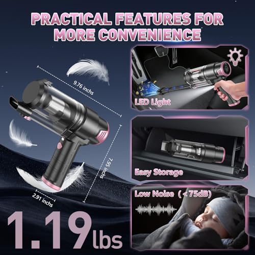 KMM Handheld Car Vacuum Cleaner, Hand Held Car Vacuum & Air Duster - color: Pink & Black