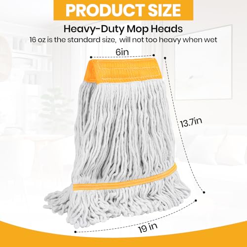 (1PK) Commercial Mop Head Replacement 16 oz, Heavy Duty Wet Industrial Mop Refills for Floor Cleaning, Cotton, String, Loop-Ended, 4.5” Headband, Janitor Supplies - color: Yellow 1 Pack