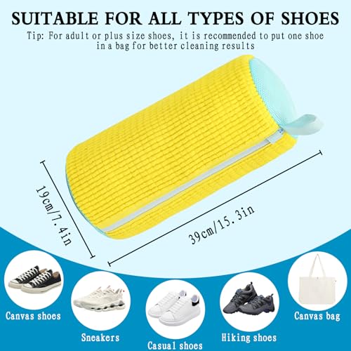 Shoe Washing Bag, Laundry Shoe Bag, Reusable Shoe Washing Bag, 360 ° Deep Cleaning,Suitable for All Shoe Types, With Self-Locking Zipper, 2-pack (Yellow) - color: Yellow