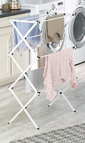 Whitmor Foldable Clothes Drying Rack: 3 Tier Laundry Drying Rack, Collapsible Drying Rack Clothing, Portable Space Saving Clothing Rack for Indoor Outdoor, 14.50" L x 29.625" W x 41.75" H, White - color: 29.6"l X 4.5"w X 41.8"h, White, size: Large