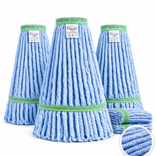 Blue Mop Head Replacement Heavy Duty Cotton Looped End, Lint-Free Cleaning, Extra Thick Large Coverage, Reinforced Construction for Mall, Office, Large Area Floor, High Frequency Use, Long Lasting - size: 3 Count (16 Ounce)