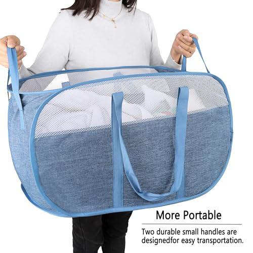 Pop Up Laundry Hamper,with Durable Handles collapsible laundry basket,Easy to Open and Fold for college Dorm,kids room,travel (blue+gray)… - color: blue+gray