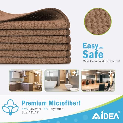 AIDEA Brown Microfiber Cleaning Cloth-12PK, Cleaning Rags 12"x12" Absorbent - color: Brown, size: 12in.x12in.