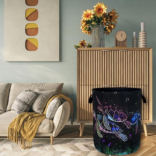 Watercolor Sea Turtle Laundry Basket Oxford Cloth Hamper 18.9x16.5 Inch - color: Watercolor Sea Turtles Print