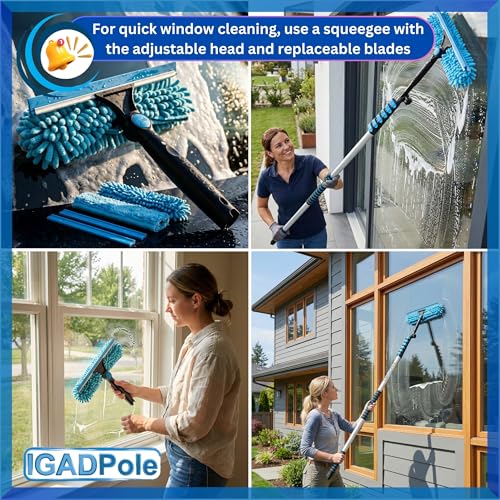 IGADPole 20 FT Water-Fed Washing Kit with Soap-Dispenser, Brush, 10″ Squeegee & Cobweb Duster for Windows, Gutters, Solar Panels & Exterior Walls - size: 20 ft Pole