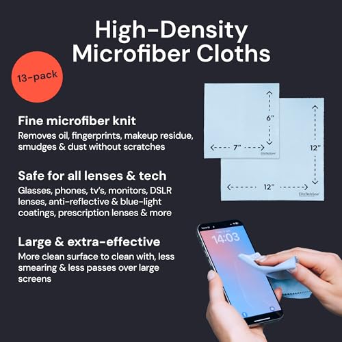Elite Tech Gear Microfiber Cleaning Cloth, Eye Glasses Cleaner Cloth, 13pc - color: Blue, size: 12'' x 12'' (Pack of 13)