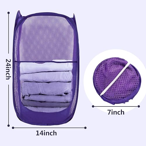 Pop Up Laundry Hamper, Mesh Laundry Basket Collapsible, Foldable Hamper for Travel and Storage (Purple) - color: Purple