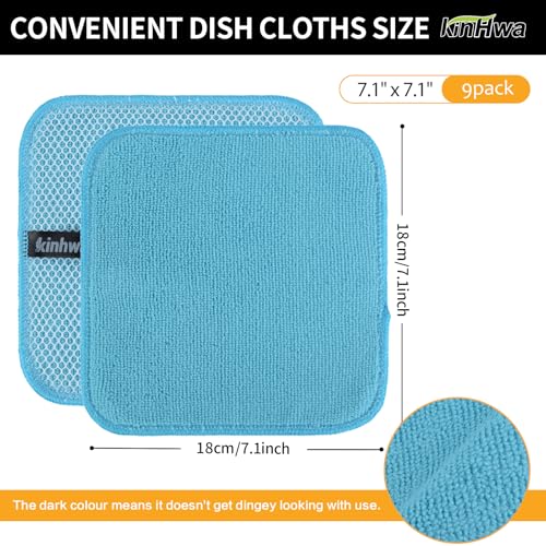 KinHwa Dish Cloths for Washing Dishes with Scrub Side, Microfiber Dish Rags - color: Blue, size: 7inchx7inch