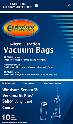 EnviroCare Replacement Micro Filtration Vacuum Cleaner Dust Bags Designed to Fit Windsor Sensor 5300REP Professional G1, C2,C3, K2, K3, X, G & C Series, 12 & 15 U, Kenmore 50015-10 Pack