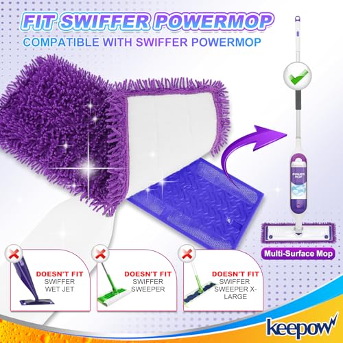 KEEPOW Reusable Power Mop Pads Compatible with Swiffer PowerMop, 2 Pack - color: Purple-2 Pack