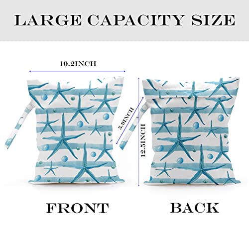 Wet Dry Bag for Swimsuit, Travel, Beach, Pool, Diapers, Dirty Yoga Gym Clothes, Makeup, Waterproof Reusable Beach Bag with Ocean Decor Starfish Sea Horse Anchor - color: starfish-13