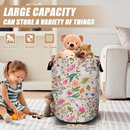Bunny Rabbit Laundry Basket, Foldable Rabbit Flower Laundry Hamper Tote Bag Dirty Clothes Storage Bucket Organizer for Bathroom/Laundry/Bedroom 15.7"x19.6" - color: Cute Rabbit