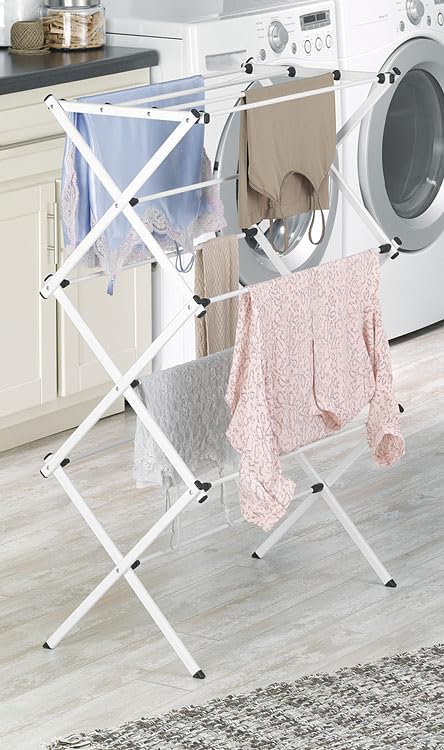 Whitmor Expandable Clothes Drying Rack: 3 Tier Laundry Drying Rack, Collapsible Drying Rack Clothing, Portable Space Saving Clothing Rack for Indoor Outdoor, 35.5" L x 14.50" W x 45.2" H, White - color: White Deluxe, size: Large