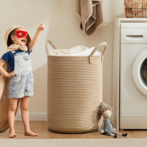 80L Extra Large Jute Woven Rope Laundry Basket Tall Wicker Hamper - color: Jute, size: Extra Large (80L)