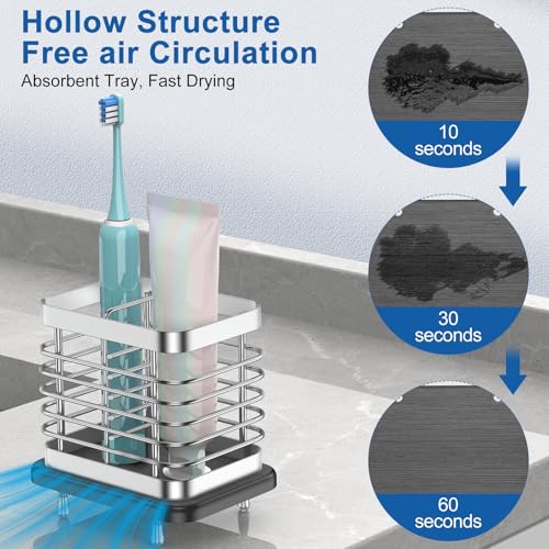Toothbrush Holders for Bathroom, Adhesive Electric Toothbrush Holder with Fast Dry Tray Wall Mounted Toothbrush Holder Shower Toothpaste Bathroom Organizer Essentials, 2 Slots, Silver - color: Silver, size: 2 Slots