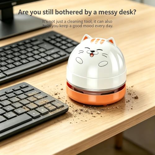 YUNYILAN Mini Desktop Vacuum Cleaner, Portable USB Vacuum Cleaner for Desk Mini Cute Cartoon Desktop Vacuum for Cleaning Eraser Crumbs, Dust, Crumbs, Computer, Keyboard and Car (White Orange) - color: White Orange