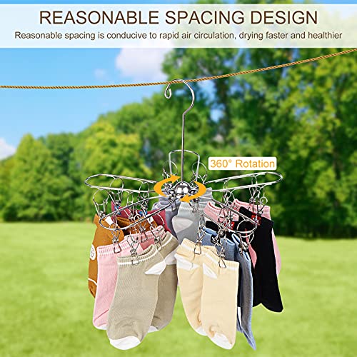 Foldable Clothes Drying Rack Stainless Steel Clothes Drying Hanger with 20 Clips, Laundry Hanging Dryer for Underwear, Sock, Bra, Lingerie, Hat, Scarf, Gloves, Diapers, Towels, Baby Clothes - size: 20 Clips (2-Pack)