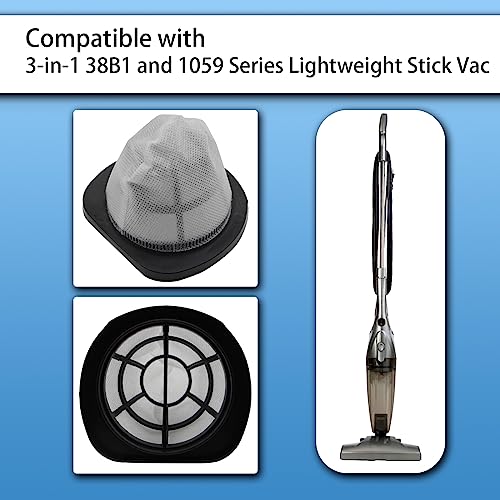 2037423 Filter Compatible with Bissell 3-in-1 Lightweight Stick Vac 38B1, 38B1L, 1059 Series, Compare to Part# 2037423 & 2037424 (4 Pack Vacuum Filter & 4 Pack Foam Filter) - size: 4 Filters with 4 Foam Filters